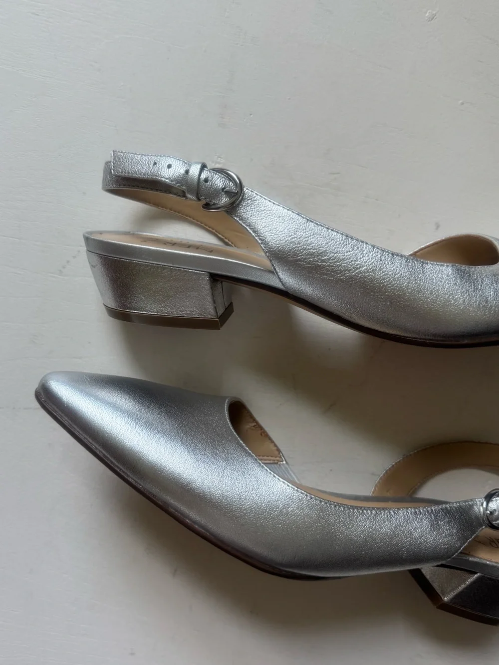 Nauralizer Banks Silver Leather Slingbacks
